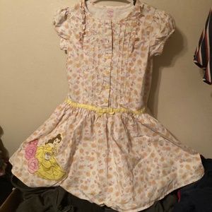 Rare Beauty & Beast Button Rose Ruffle Princess Belle Embroidered Dress Bow 7/8